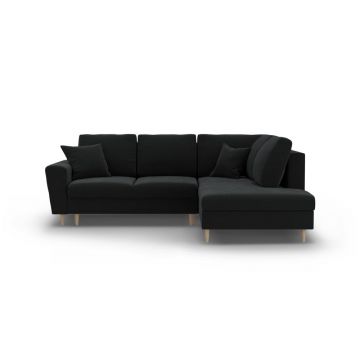 Colțar negru extensibil, cu spațiu de depozitare cu tapițerie din catifea (cu colț pe partea dreaptă-în formă de ”L”) Kyoto – Cosmopolitan Design