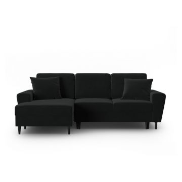 Colțar negru extensibil, cu spațiu de depozitare cu tapițerie din catifea (cu colț pe partea stângă, cu șezlong) Kyoto – Cosmopolitan Design
