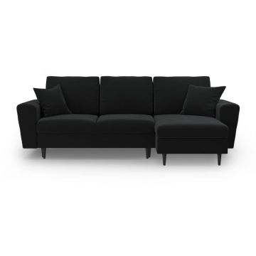 Colțar negru extensibil, cu spațiu de depozitare cu tapițerie din catifea Kyoto – Cosmopolitan Design