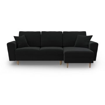 Colțar negru extensibil, cu spațiu de depozitare cu tapițerie din catifea Kyoto – Cosmopolitan Design