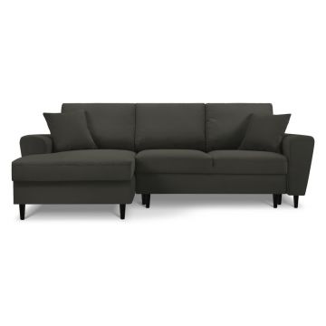 Colțar negru extensibil, cu spațiu de depozitare cu tapițerie din catifea reiată (cu colț pe partea stângă, cu șezlong) Kyoto – Cosmopolitan Design