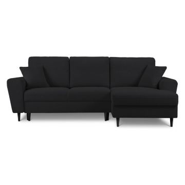 Colțar negru extensibil, cu spațiu de depozitare cu tapițerie din țesătură bouclé (cu colț pe partea dreaptă, cu șezlong) Kyoto – Cosmopolitan Design