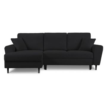 Colțar negru extensibil, cu spațiu de depozitare cu tapițerie din țesătură bouclé (cu colț pe partea stângă, cu șezlong) Kyoto – Cosmopolitan Design