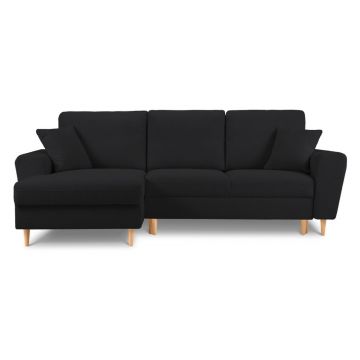 Colțar negru extensibil, cu spațiu de depozitare cu tapițerie din țesătură bouclé (cu colț pe partea stângă, cu șezlong) Kyoto – Cosmopolitan Design