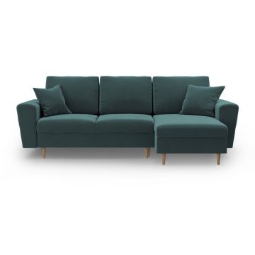 Colțar petrol extensibil, cu spațiu de depozitare cu tapițerie din catifea Kyoto – Cosmopolitan Design