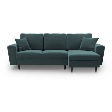 Colțar petrol extensibil, cu spațiu de depozitare cu tapițerie din catifea Kyoto – Cosmopolitan Design