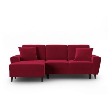 Colțar roșu extensibil, cu spațiu de depozitare cu tapițerie din catifea (cu colț pe partea stângă, cu șezlong) Kyoto – Cosmopolitan Design