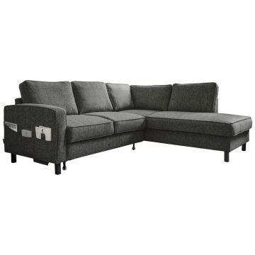 Colțar, textil, gri închis, 233/198 cm