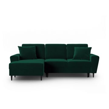 Colțar verde extensibil, cu spațiu de depozitare cu tapițerie din catifea (cu colț pe partea stângă, cu șezlong) Kyoto – Cosmopolitan Design