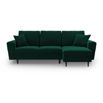 Colțar verde extensibil, cu spațiu de depozitare cu tapițerie din catifea Kyoto – Cosmopolitan Design