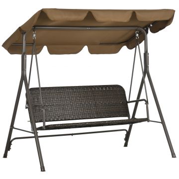 Outsunny Balansoar de gradina cu 3 locuri si acoperis reglabil, balansoar din ratan PE si otel, 167x112x153cm, maro | Aosom Romania
