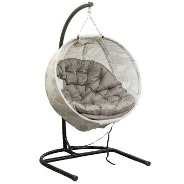 Outsunny Coș suspendat de formă ovală, scaun suspendat cu funcție de leagăn și coș pliabil, scaun de grădină, suport pentru pahar, Maro Nisip | Aosom Romania