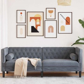 vidaXL Canapea Chesterfield Gri închis 194 x 74.5 x 70.5 cm Catifea