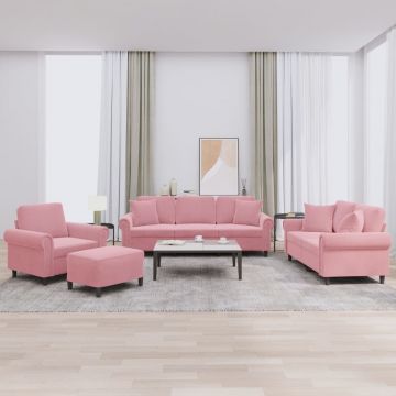 vidaXL Set canapea cu perne, 4 piese, roz, catifea