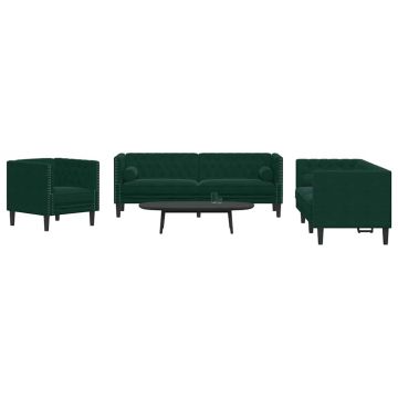 vidaXL Set canapele Chesterfield cu perne rulou 3 piese verde catifea