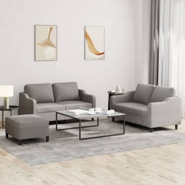 vidaXL Set de canapea cu perne, 3 piese, gri taupe, material textil