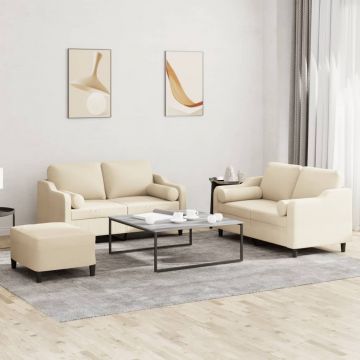 vidaXL Set de canapele cu perne, 3 piese, crem, textil