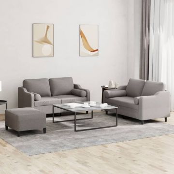 vidaXL Set de canapele cu perne, 3 piese, gri taupe, textil