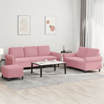 vidaXL Set de canapele cu perne, 3 piese, roz, catifea