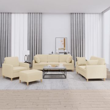 vidaXL Set de canapele cu perne, 4 piese, crem, microfibră