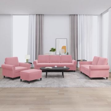 vidaXL Set de canapele cu perne, 4 piese, roz, catifea