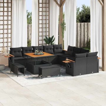 vidaXL Set de canapele pentru grădină 13 pcs Negru Rattan poli