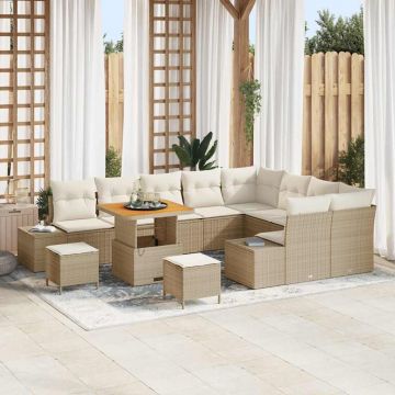 vidaXL Set de canapele pentru grădină cu pernă 12 pcs Bej și crem