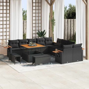 vidaXL Set de canapele pentru grădină cu pernă 17 pcs Negru poliratan