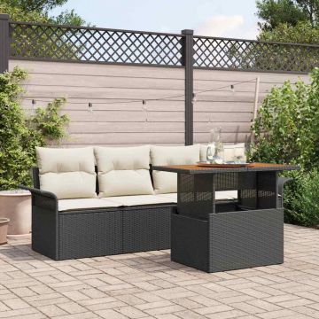 vidaXL Set de canapele pentru grădină cu pernă 5 pcs negru și crem