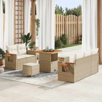 vidaXL Set de canapele pentru grădină cu pernă 8 pcs Bej Rattan poli