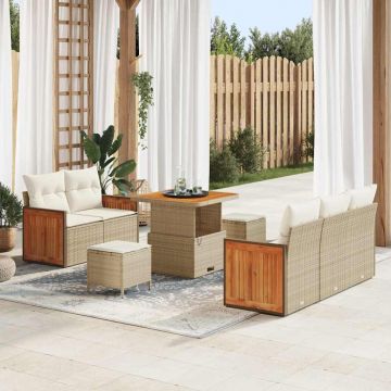 vidaXL Set de canapele pentru grădină cu pernă 8 pcs Bej Rattan poli