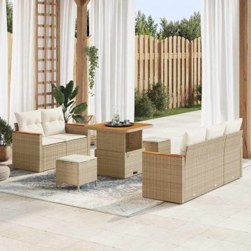 vidaXL Set de canapele pentru grădină cu pernă 8 pcs Bej Rattan poli
