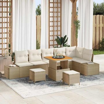 vidaXL Set de canapele pentru grădină cu pernă 9 pcs Bej și crem