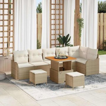 vidaXL Set de canapele pentru grădină cu pernă 9 pcs Bej și crem