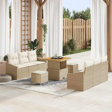 vidaXL Set de canapele pentru grădină cu pernă 9 pcs Bej și crem