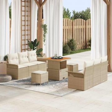 vidaXL Set de canapele pentru grădină cu pernă 9 pcs Bej și crem
