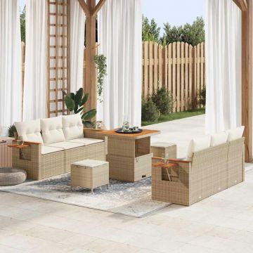 vidaXL Set de canapele pentru grădină cu pernă 9 pcs Bej Rattan poli