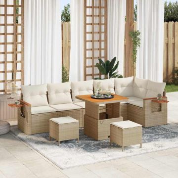 vidaXL Set de canapele pentru grădină cu pernă 9 pcs Bej Rattan poli