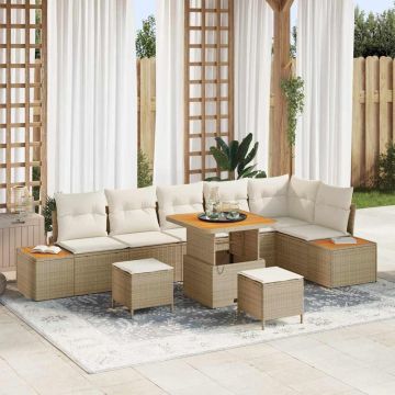 vidaXL Set de canapele pentru grădină cu pernă 9 pcs Bej Rattan poli