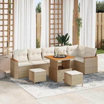 vidaXL Set de canapele pentru grădină cu pernă Bej Rattan poli