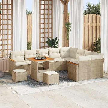 vidaXL Set de canapele pentru grădină cu pernă Bej Rattan poli
