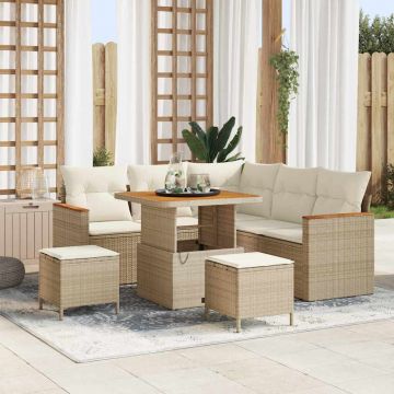 vidaXL Set de canapele pentru grădină cu pernă Bej Rattan poli