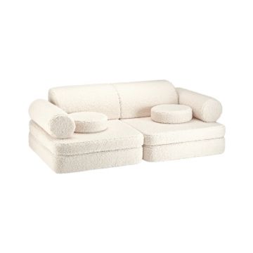 Canapea pentru copii crem cu tapițerie din țesătură bouclé 132 cm Settee – Wigiwama