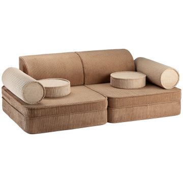 Canapea pentru copii maro cu tapițerie din catifea reiată 132 cm Settee – Wigiwama