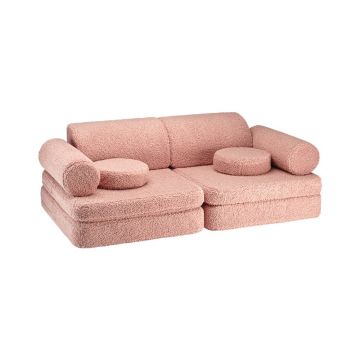 Canapea pentru copii roz cu tapițerie din țesătură bouclé 132 cm Settee – Wigiwama