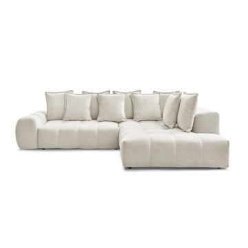 Colțar alb extensibil/cu spațiu de depozitare cu tapițerie din chenille (cu colț pe partea dreaptă/în formă de ”L”) Everest – Bobochic Paris