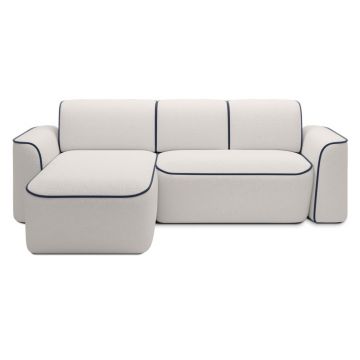 Colțar albastru/crem cu tapițerie din țesătură bouclé (cu colț pe partea stângă/cu șezlong) Ume – ELTAP