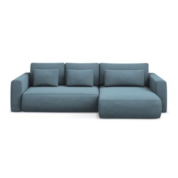 Colțar albastru deschis extensibil/cu spațiu de depozitare (cu colț pe partea dreaptă/cu șezlong) Kapua – Makamii