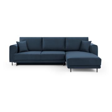 Colțar albastru extensibil/cu spațiu de depozitare cu tapițerie din catifea (cu colț pe partea dreaptă/cu șezlong) Dalia – ELTAP