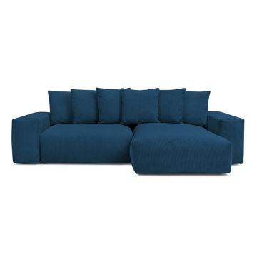 Colțar albastru extensibil/cu spațiu de depozitare cu tapițerie din catifea reiată Voltaire – Bobochic Paris